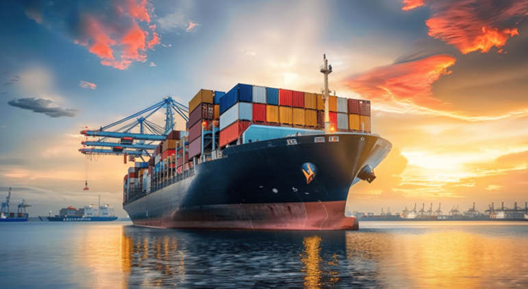 Container ship at port
