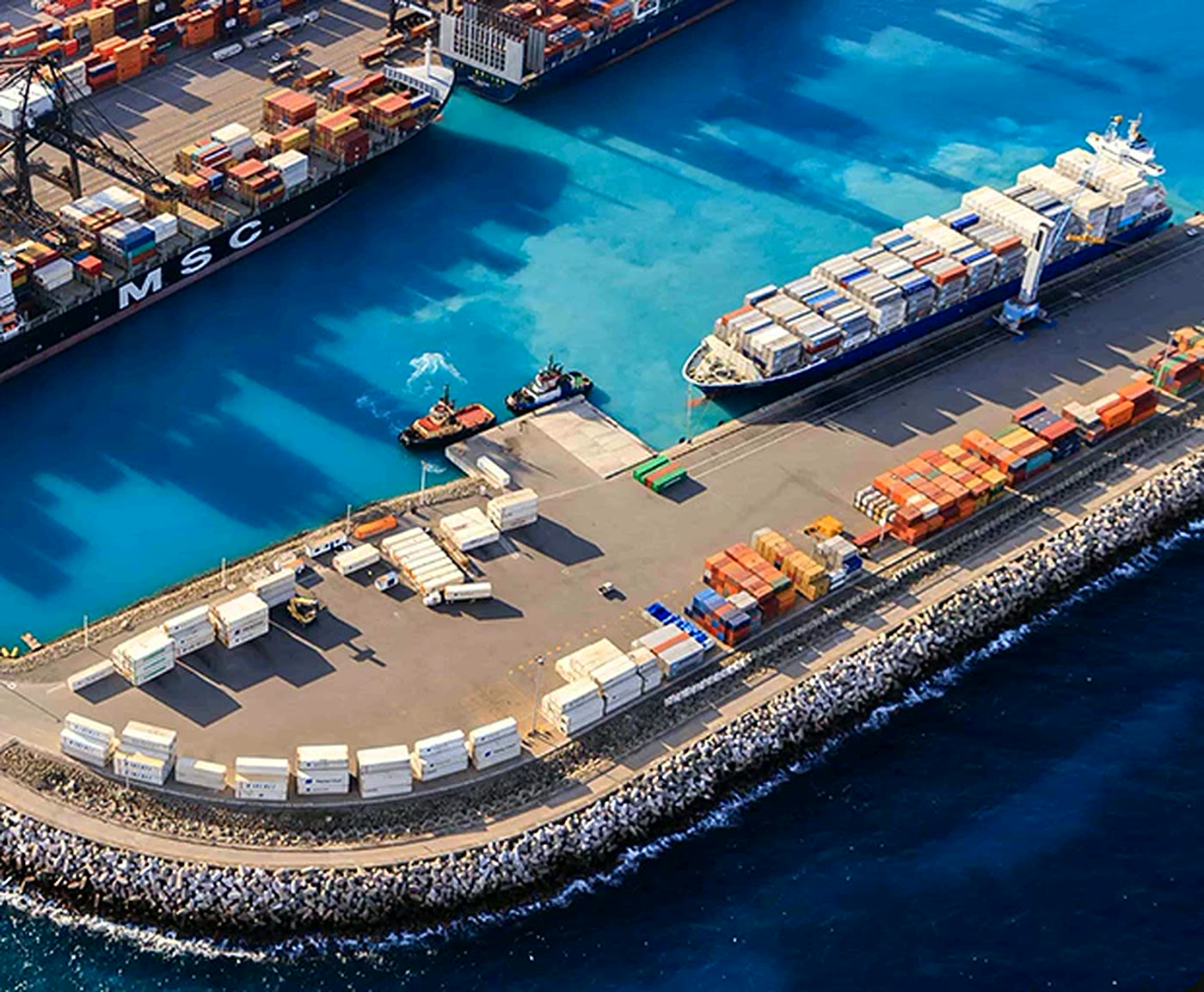 Aerial view of a container port